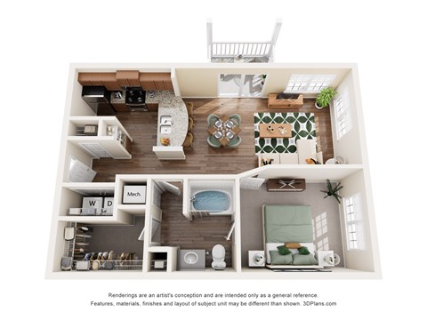 A1 Floor Plan at Rose Heights Apartments, Raleigh, NC, 27613